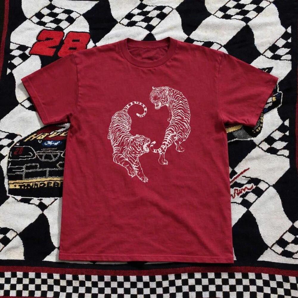 Red And White Streetwear Inspired Tiger Cotton T Shirt
